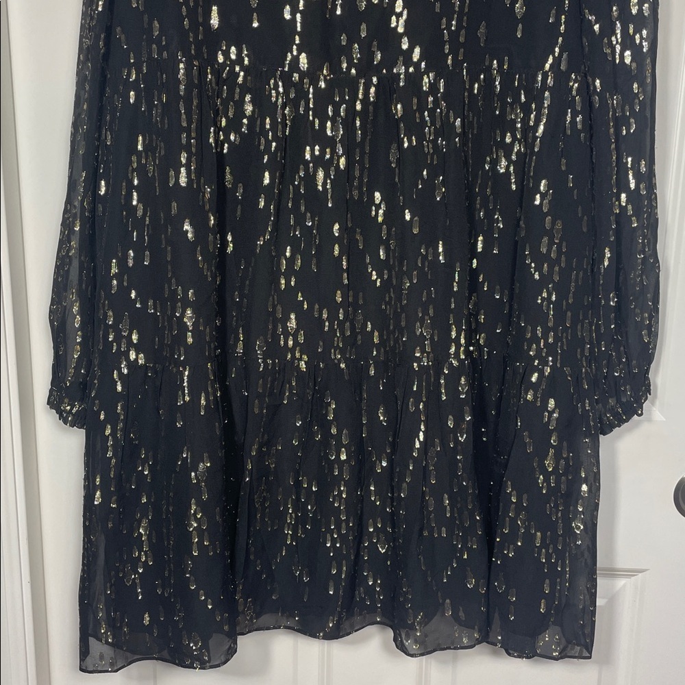 Lilly Pulitzer Winona Silk Dress Size XL Swing Onyx Fish Clip Gold Chiffon Black - Picture 12 of 17